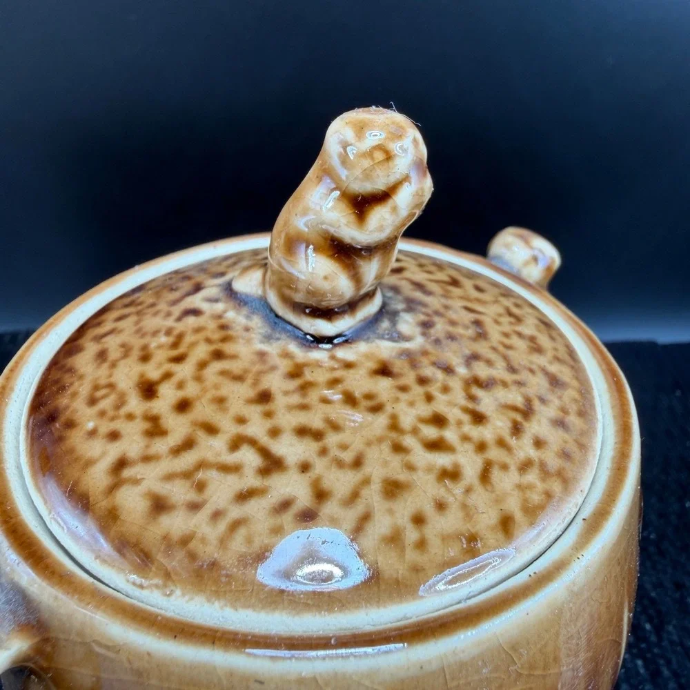 Vintage Shafford‎ 1951 Squirrel Maple Leaf Ceramic Sugar Bowl with Lid Brown VTG